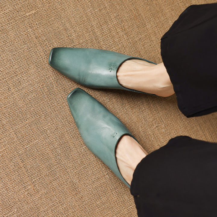Noelle Genuine Leather Square-Toe Mules
