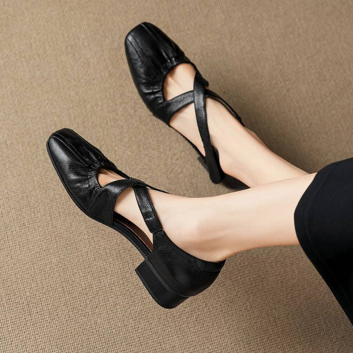 Odie Genuine Leather Cross Strap Flats