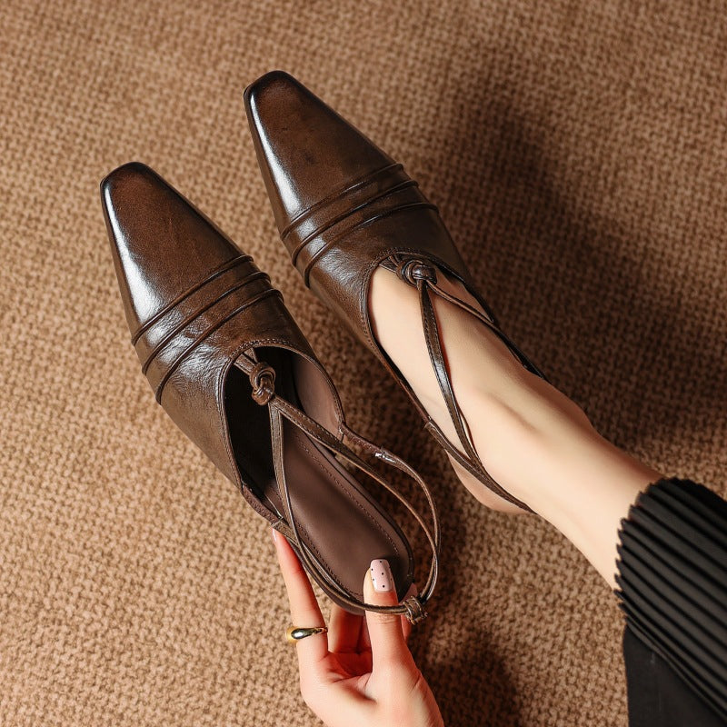 Enola Genuine Leather Cross strap Slingback Heels
