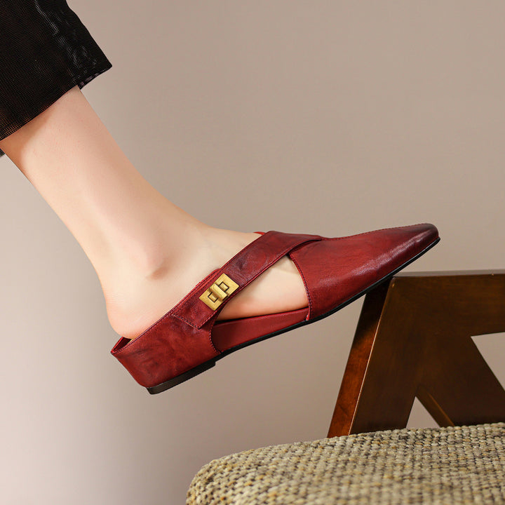 Rea Genuine Leather Square-Toe Mule Pumps