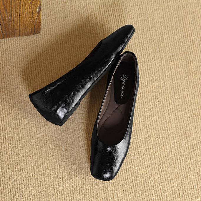 Roma Genuine Leather Square Toe Flat Pumps