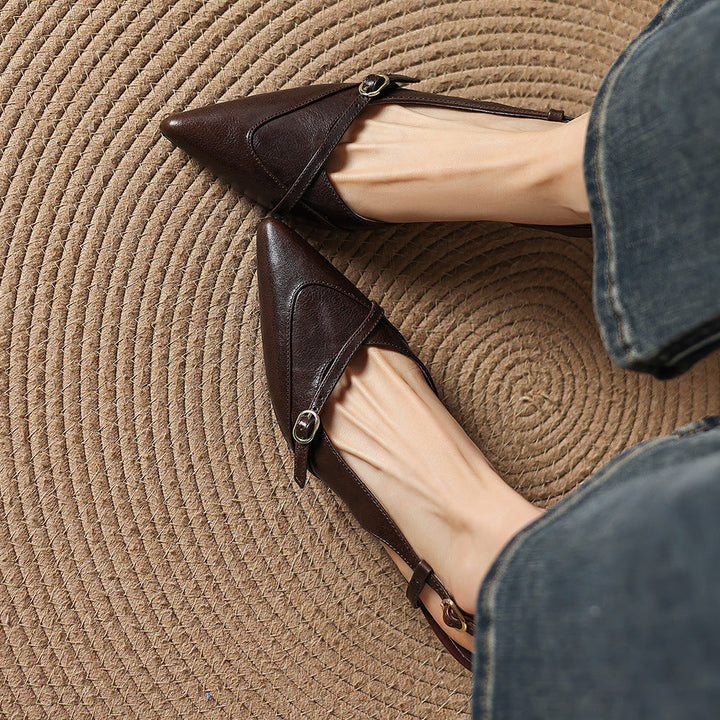 Elise Genuine Leather Pointed-Toe Slingback Heels