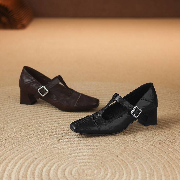 Eden Genuine Leather T-Strap Heels