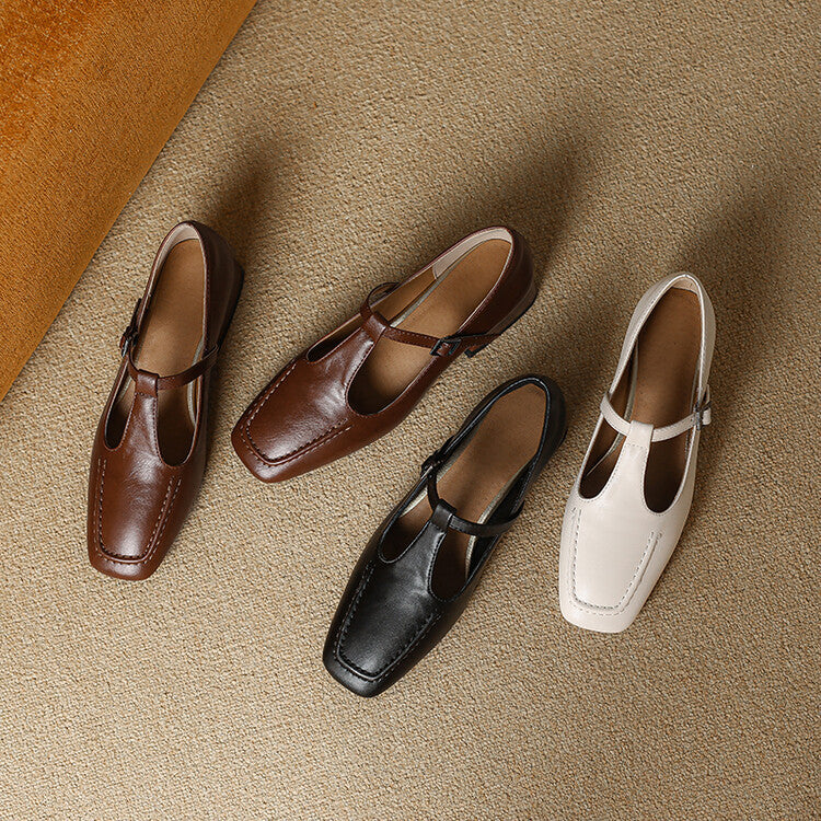 Velora Genuine Leather Square-Toe Mary Jane Pumps