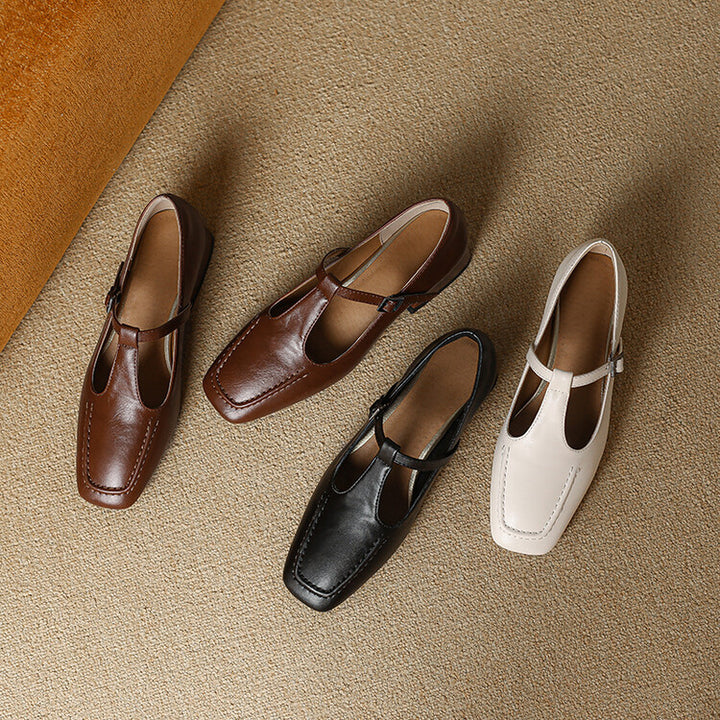 Velora Genuine Leather Square-Toe Mary Jane Pumps