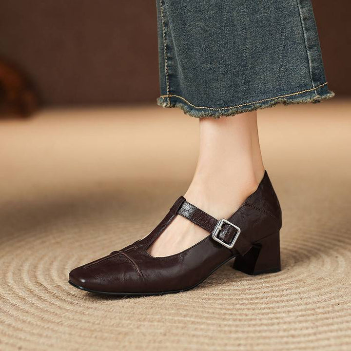 Eden Genuine Leather T-Strap Heels