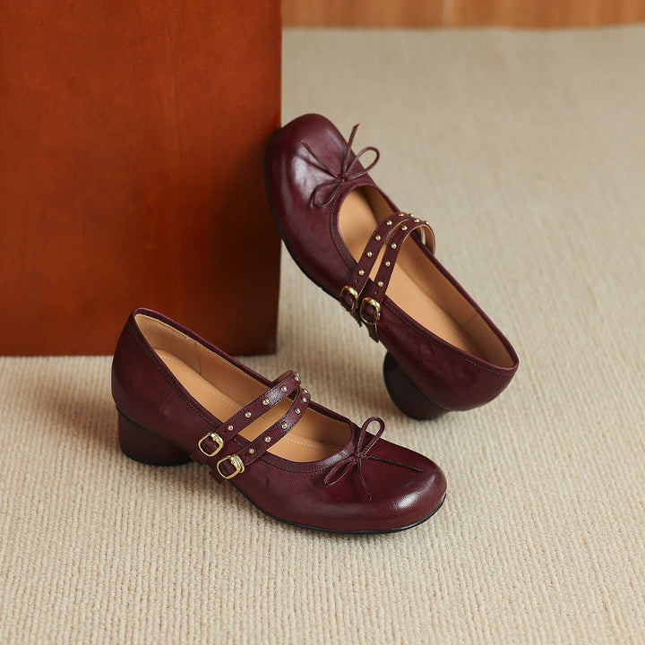 Alba Genuine Leather Studded Mary Jane Pumps