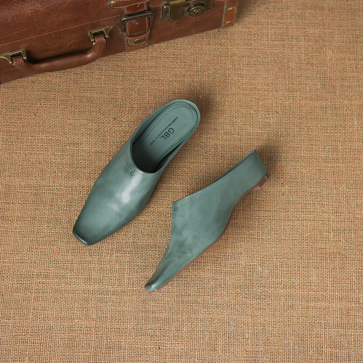 Noelle Genuine Leather Square-Toe Mules