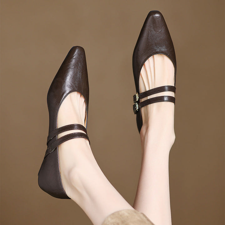 Noel Genuine Leather Dual-Strap Mary Jane Flats