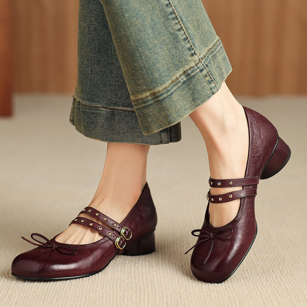 Alba Genuine Leather Studded Mary Jane Pumps