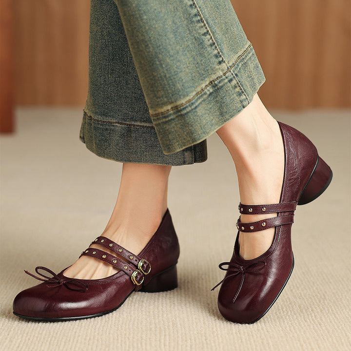 Alba Genuine Leather Studded Mary Jane Pumps
