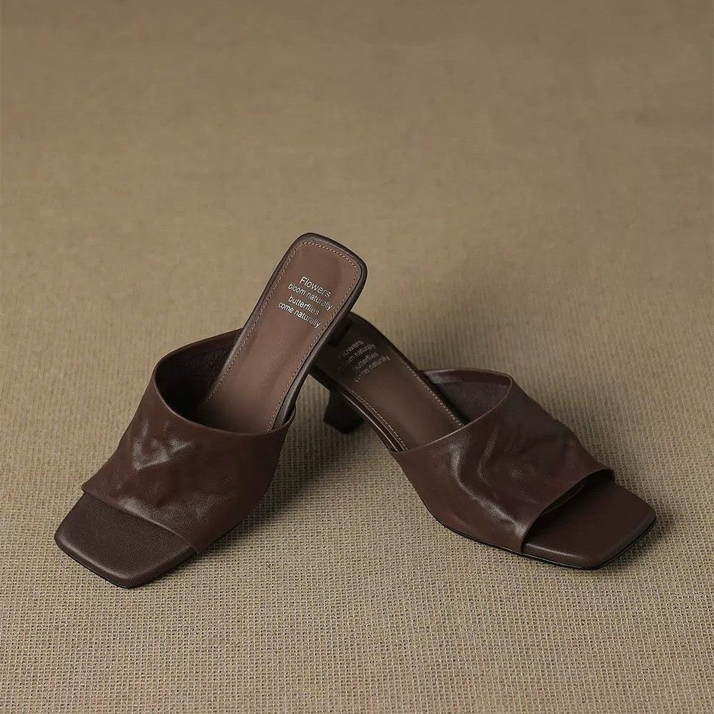 Esme Genuine Leather Open-Toe Mule Heels