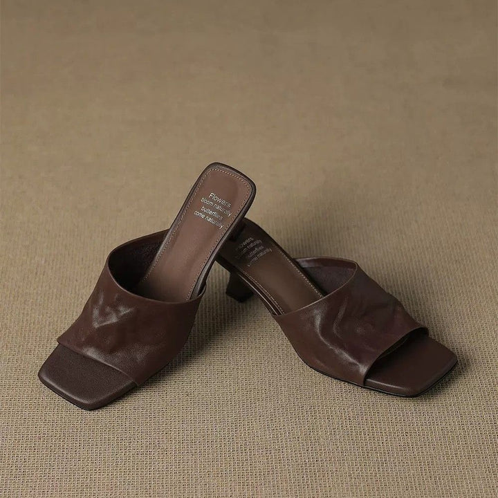 Esme Genuine Leather Open-Toe Mule Heels