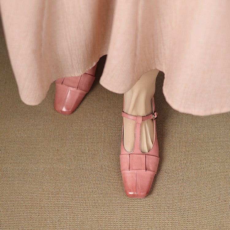 Leya Genuine Leather T-Strap Pumps