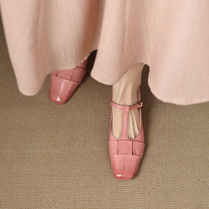 Leya Genuine Leather T-Strap Pumps