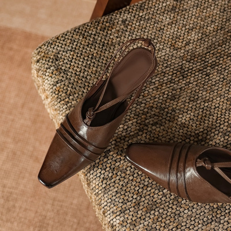 Enola Genuine Leather Cross strap Slingback Heels