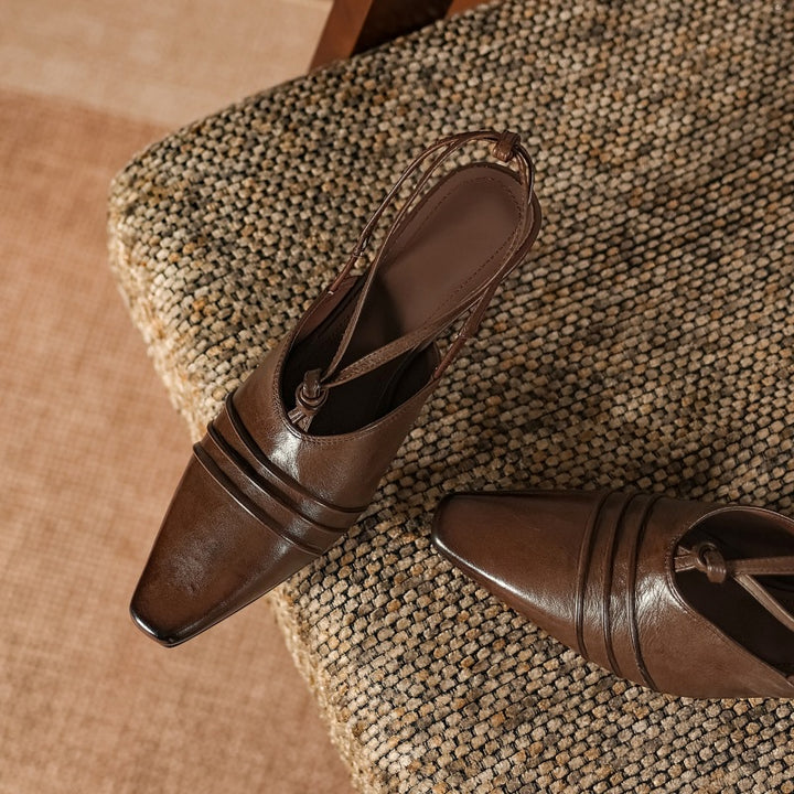 Enola Genuine Leather Cross strap Slingback Heels