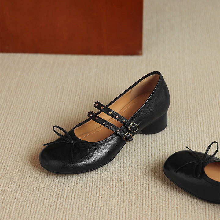 Alba Genuine Leather Studded Mary Jane Pumps