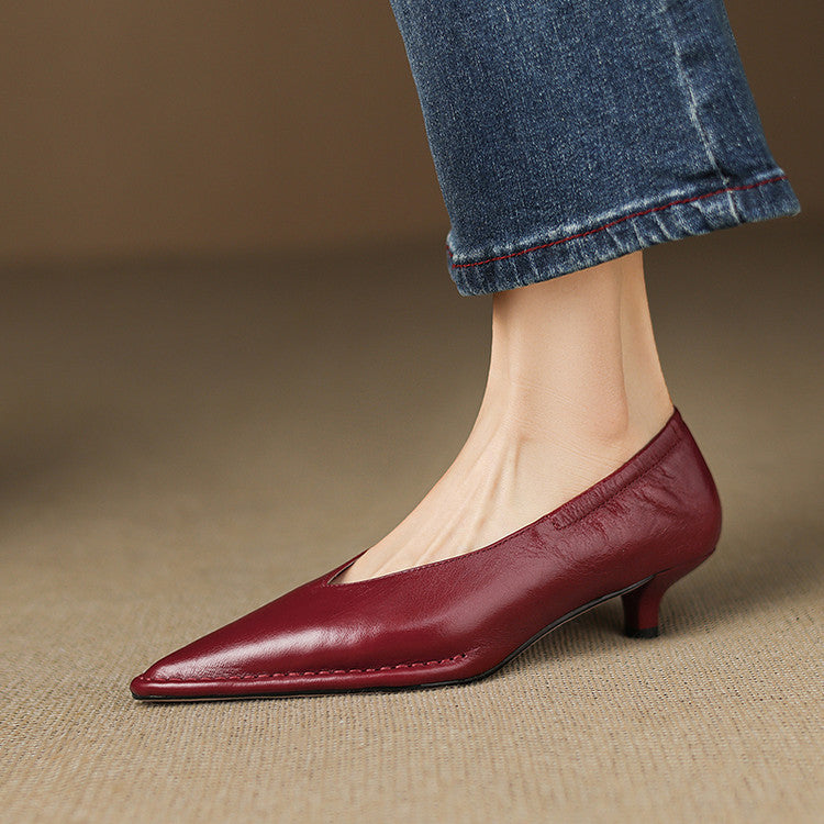 Emma Genuine Leather Pointed-Toe Heels
