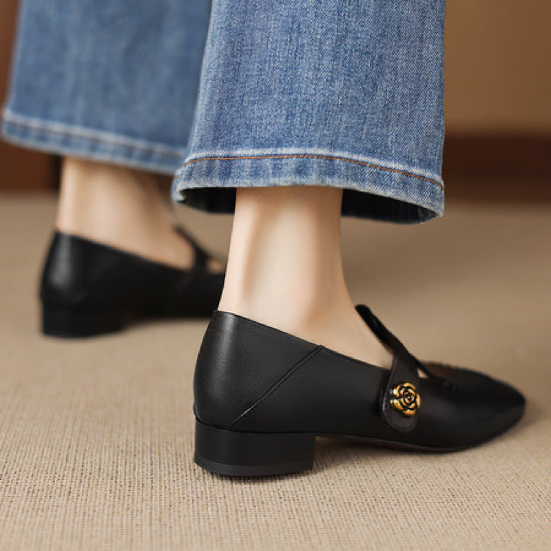 Krea Genuine Leather Whipstitch T-Strap Pumps