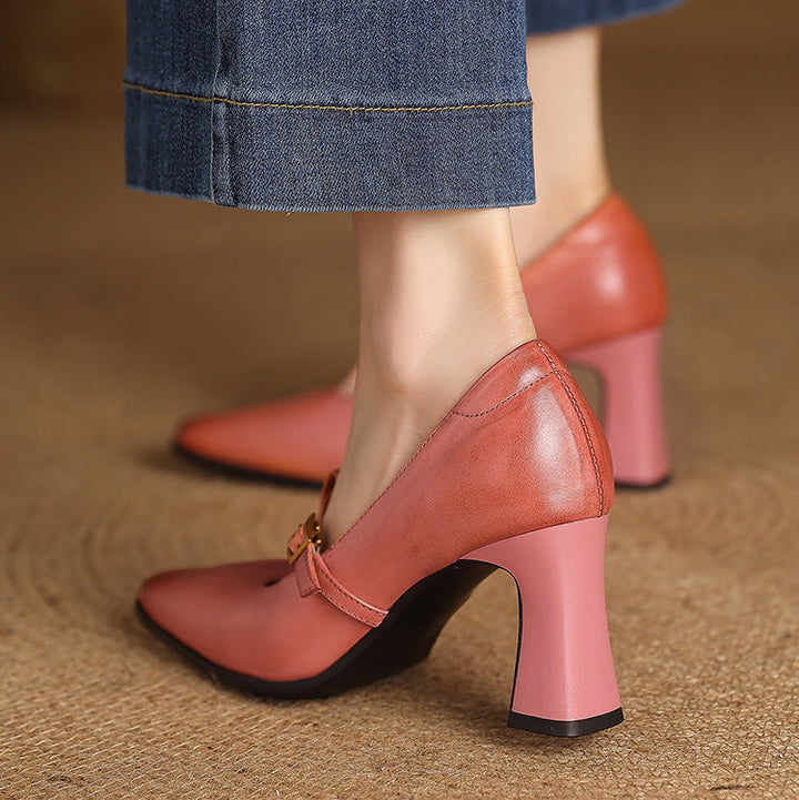 Elodie Genuine Leather T-Strap Heel Pumps