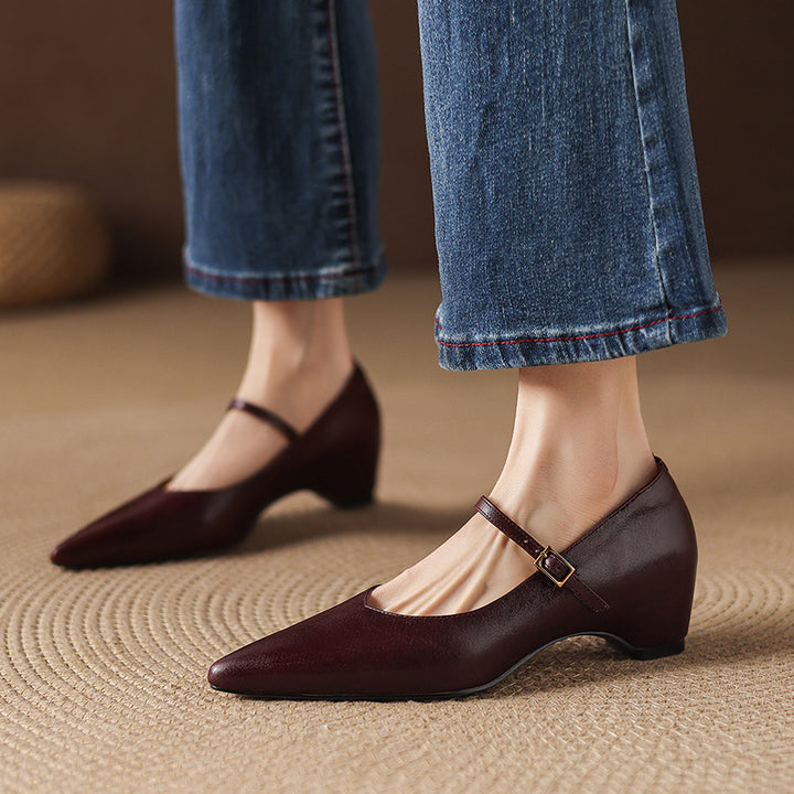 Evie Genuine Leather Pointed Toe Mary Jane Pumps