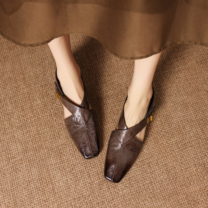 Rea Genuine Leather Square-Toe Mule Pumps