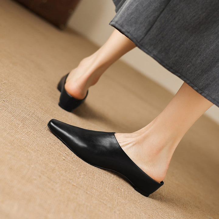 Noelle Genuine Leather Square-Toe Mules