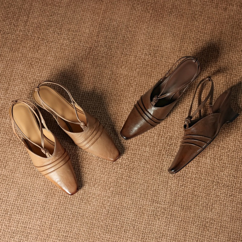Enola Genuine Leather Cross strap Slingback Heels