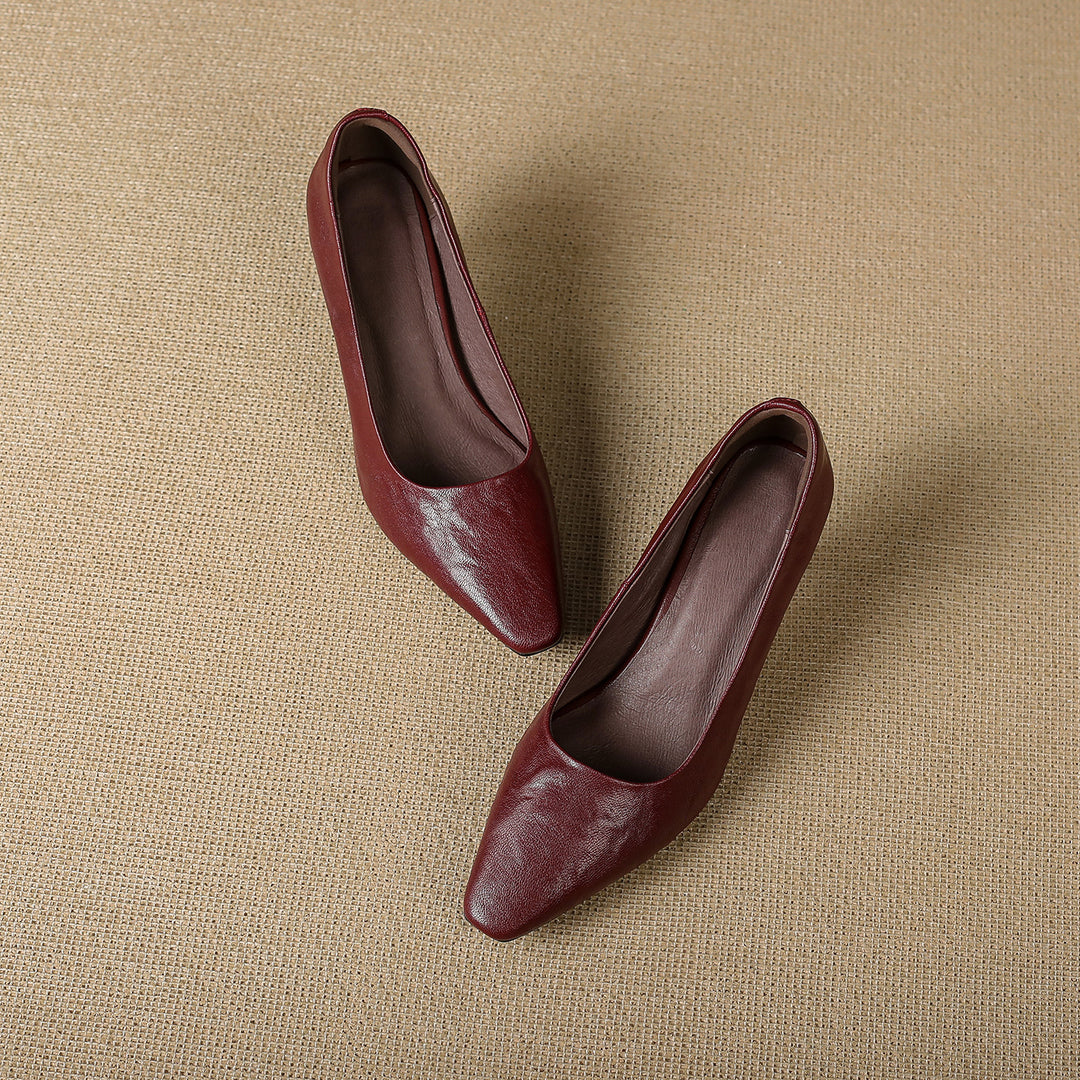 Cleva Genuine Leather Square-Toe Heels
