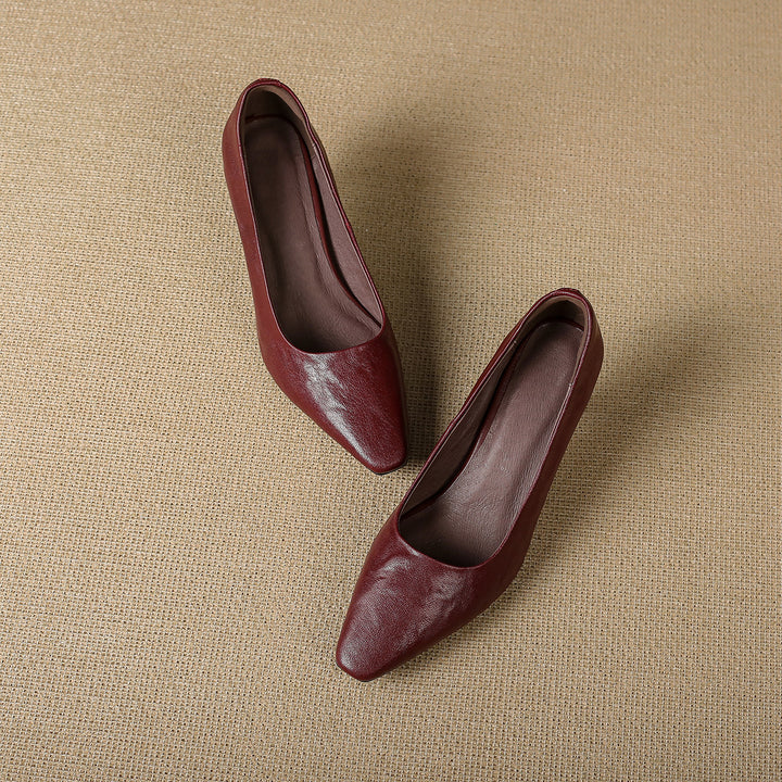 Cleva Genuine Leather Square-Toe Heels