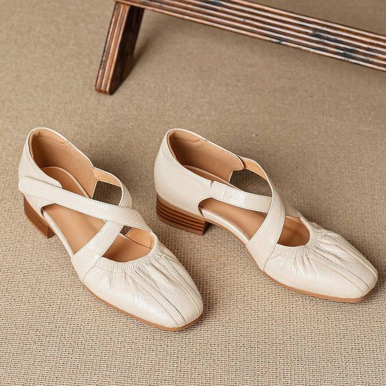 Odie Genuine Leather Cross Strap Flats