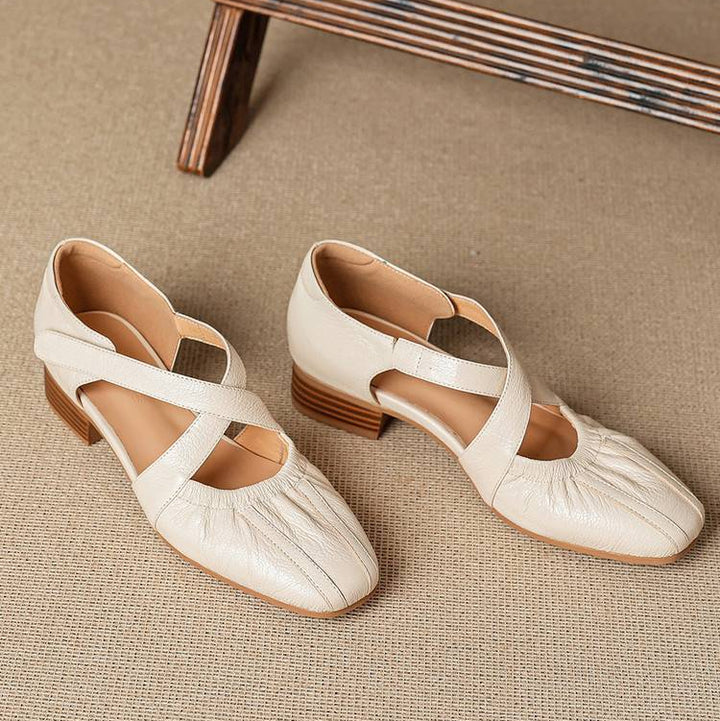 Odie Genuine Leather Cross Strap Flats