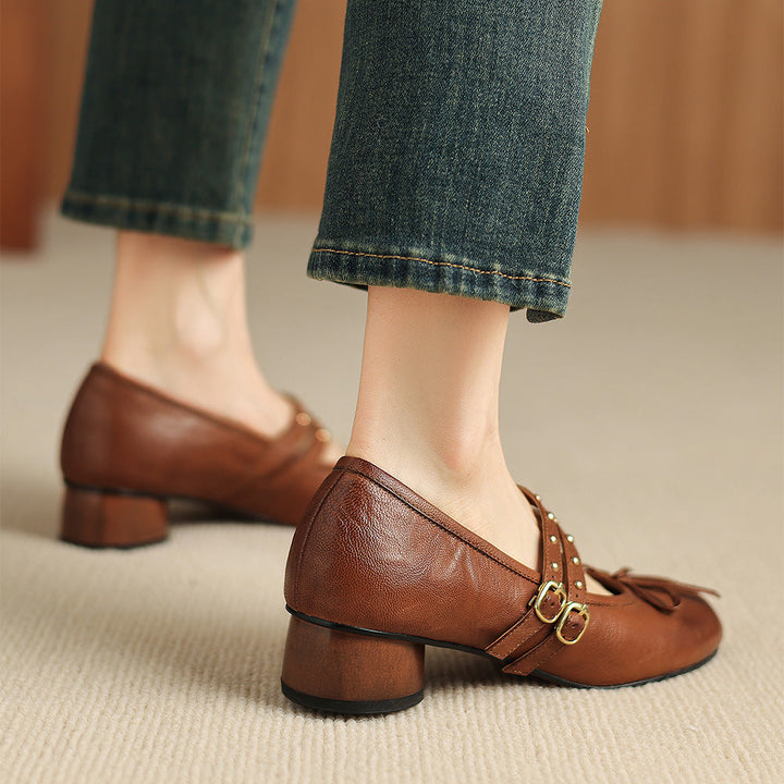 Alba Genuine Leather Studded Mary Jane Pumps