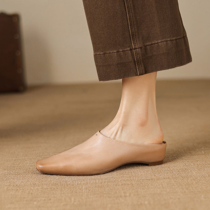 Noelle Genuine Leather Square-Toe Mules