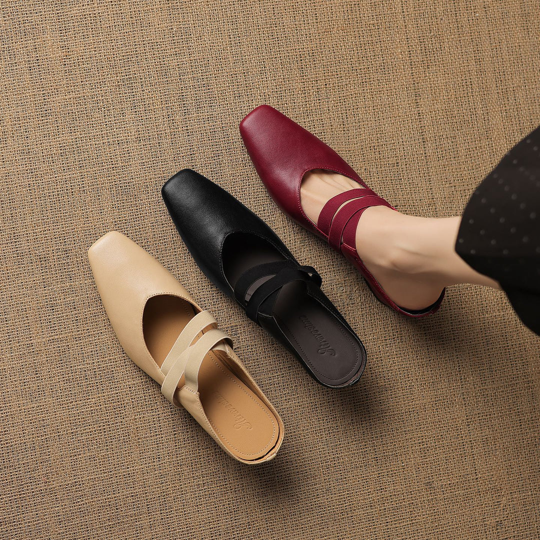 Maren Genuine Leather Square-Toe Mules