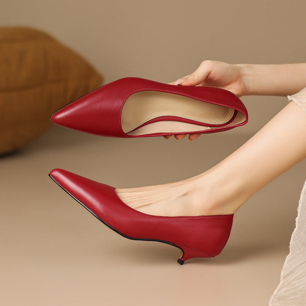 Zera Genuine Leather Pointed-Toe Heel Pumps