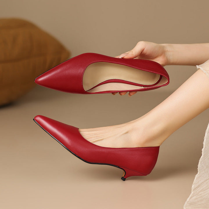 Zera Genuine Leather Pointed-Toe Heel Pumps