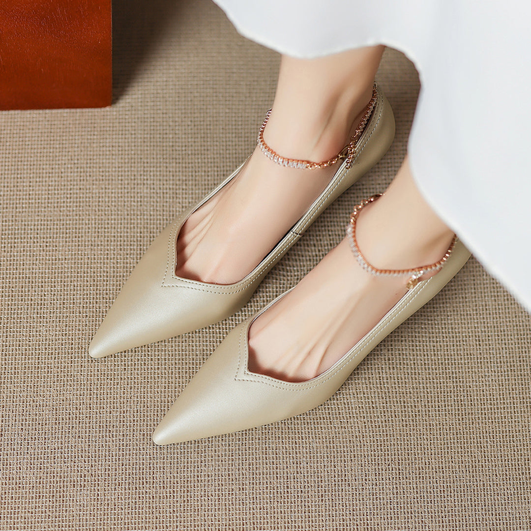 Raya Genuine Leather Rhinestone Anklet Pumps