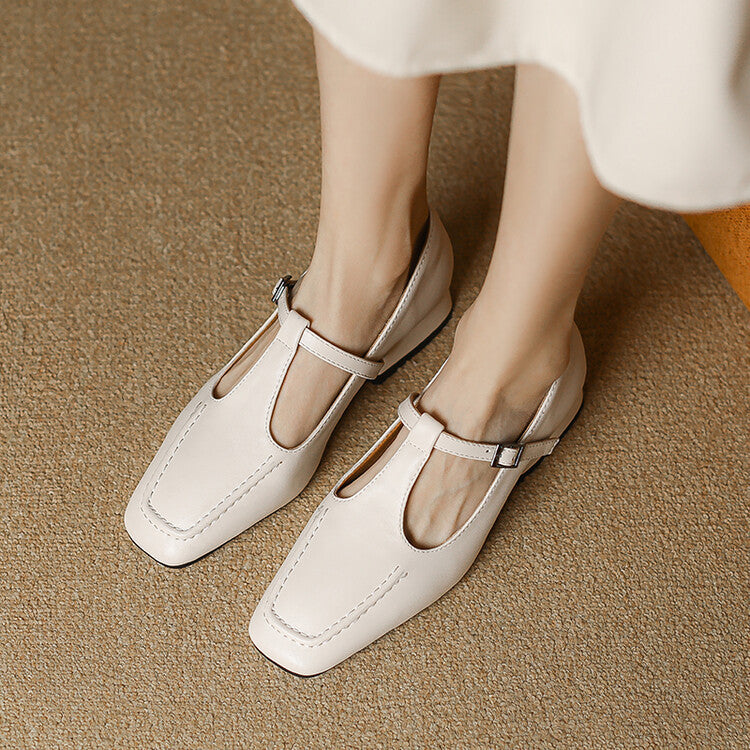 Velora Genuine Leather Square-Toe Mary Jane Pumps