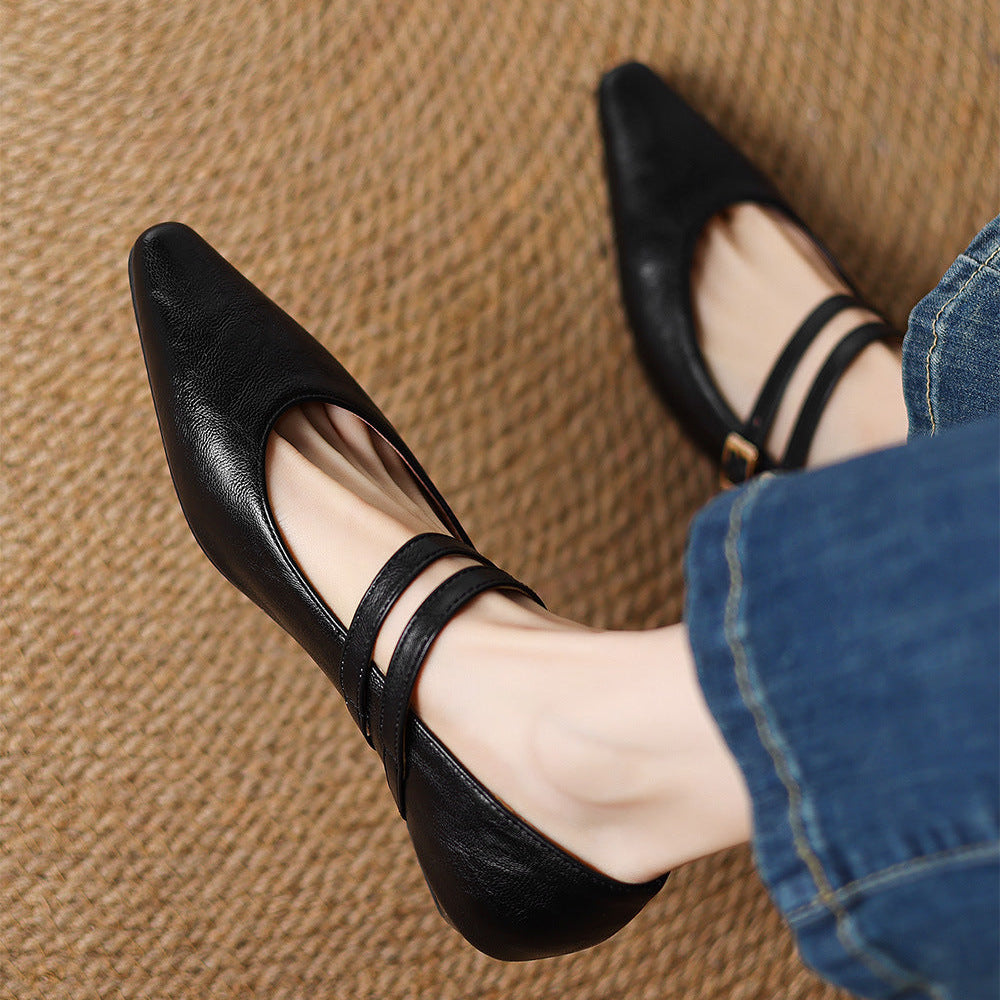 Noel Genuine Leather Dual-Strap Mary Jane Flats