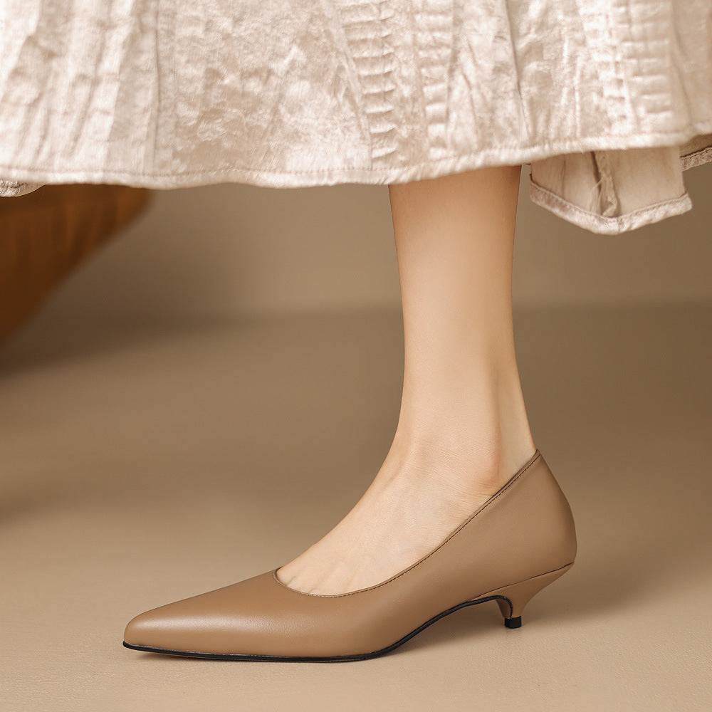 Zera Genuine Leather Pointed-Toe Heel Pumps