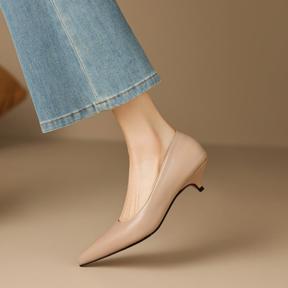 Zera Genuine Leather Pointed-Toe Heel Pumps