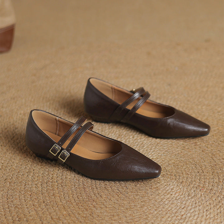 Noel Genuine Leather Dual-Strap Mary Jane Flats