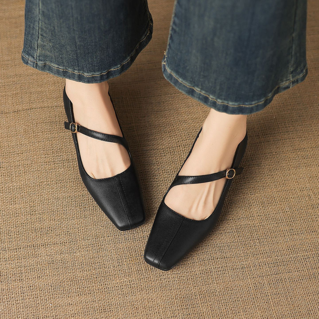 Celes Square Toe Leather Mary Jane Pumps