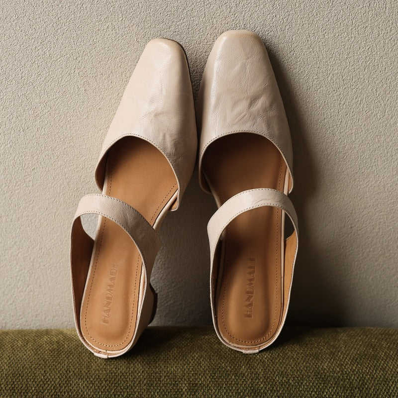 Cavie Genuine Leather Square-Toe Mules