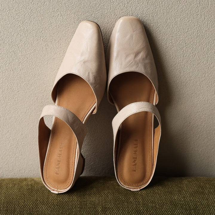 Cavie Genuine Leather Square-Toe Mules