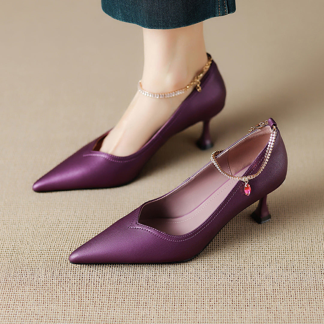 Raya Genuine Leather Rhinestone Anklet Pumps