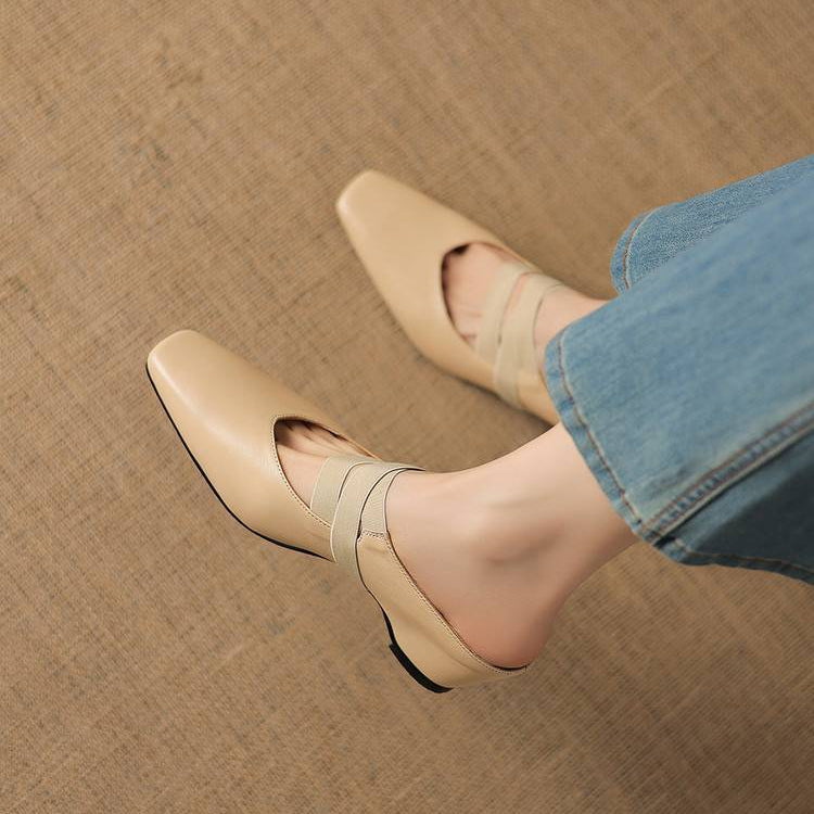 Maren Genuine Leather Square-Toe Mules