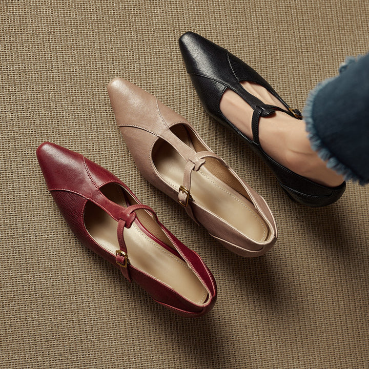 Rovena Genuine Leather T-Strap Heel Pumps